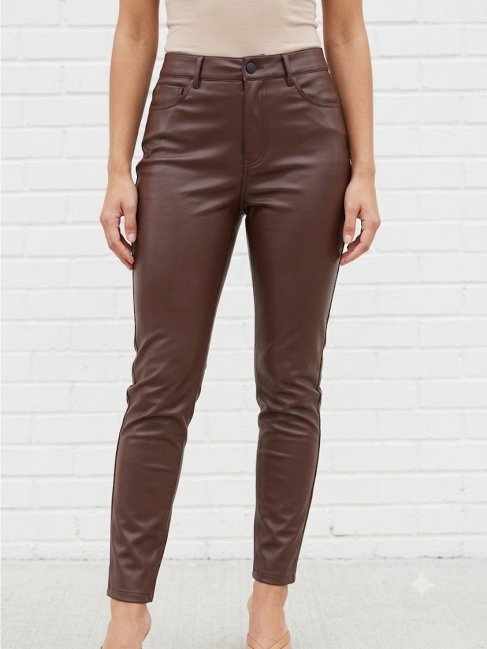 RW & Co Skinny High‑Rise Vegan Leather Pants – Size 29 | Faux Leather Brown |